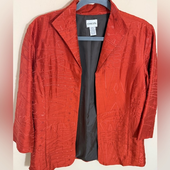 CHICO'S jacket orange brown Open Front Blazer 100% Silk art to wear size M/L - Picture 3 of 5